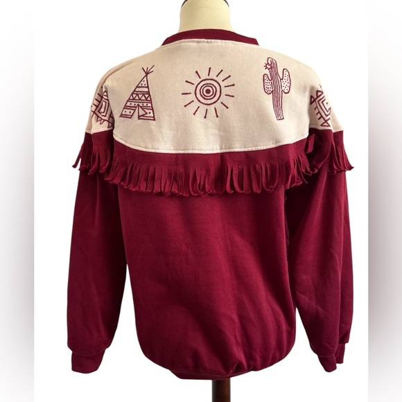 Vintage Gitano Red Aztec Fringe Collar BOHO Western Long Sleeve Sweater Size M - Picture 6 of 13